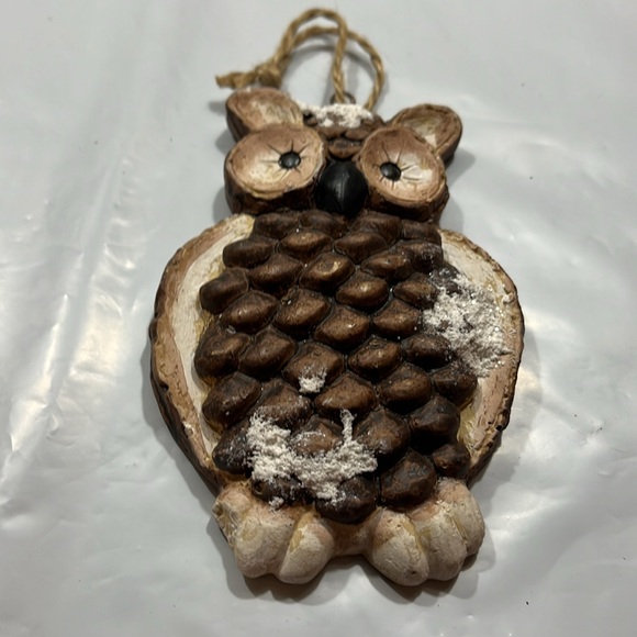 Brown Snowy Owl Ornament 5” on twine loop hook Christmas holiday bird OWL woodsy - Picture 4 of 10